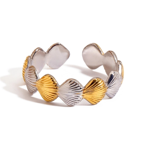 Shell Shape Open Ring 18K Gold Plated Stainless Steel Waterproof Hypoallergenic Ocean Style Beach Jewelry For Women