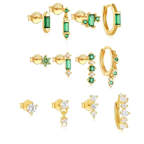 Grüne Zirkon Quadratische Geometrische Stecker Hoop Und Drop Ohrringe Mit 925 Sterling Silber Ohrstecker Vergoldet Für Damen