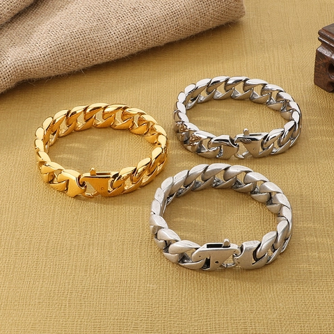 Cuban Link Bracelet Men Stainless Steel Wide Curb Chain Industrial Vintage Retro Hip Hop Jewelry Accessory