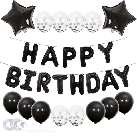 Happy Birthday Foil And Latex Balloons With Shiny Stars And Confetti For Celebration Party Decoration