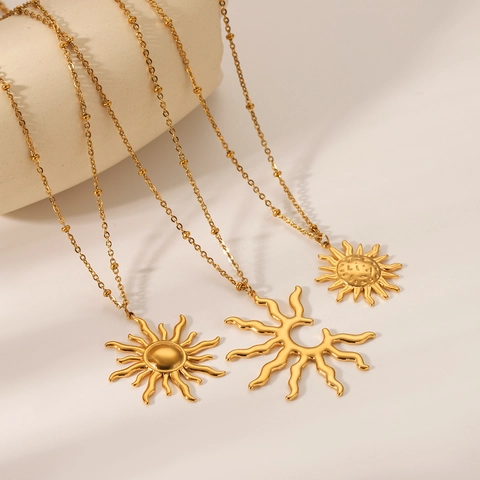 Sun Pendant Necklace Irregular Stainless Steel Gold Plated Bead Chain Celestial Minimalist Jewelry For Women