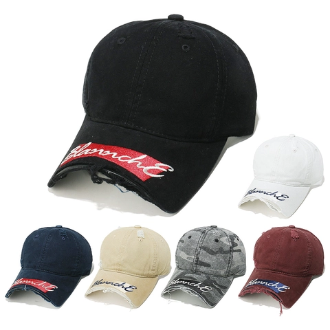Vintage Distressed Cotton Baseball Cap For Men Women American Street Style Broken Brim Letter Embroidery Hip Hop Sun Hat