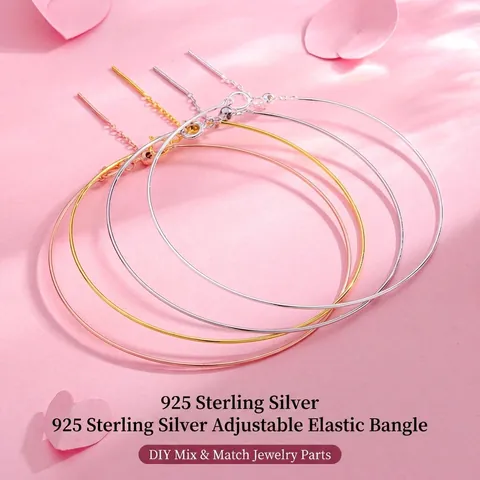 Pulsera Elástica Ajustable Minimalista de Plata de Ley 925 para Mujer Joyería de Moda con Cuentas Retráctiles