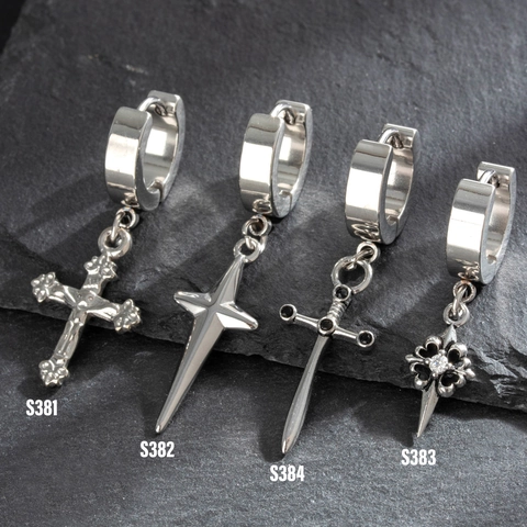 Orecchini A Cerchio Pendenti In Acciaio Al Titanio Gothic Punk Croce Stella Spada Gioielli Con Zircone Per Uomini E Donne