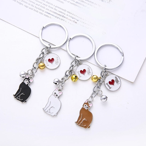 Simpatico Portachiavi a Forma di Gatto in Smalto Con Corona e Campanello Ciondolo a Forma di Zampa di Gattino in Metallo per Donna