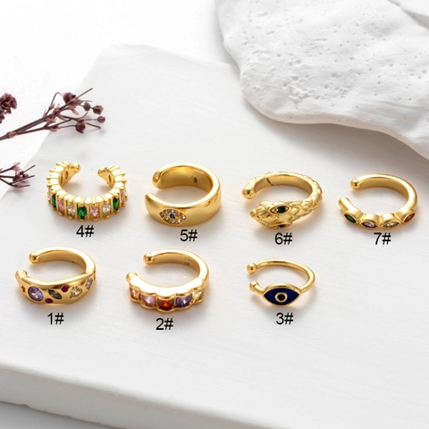 Slang Boze Oog Ear Cuff Koper Kleurrijke Zirkoon Geen Piercing Kraakbeen Clip Oorbellen Voor Vrouwen Mode Sieraden