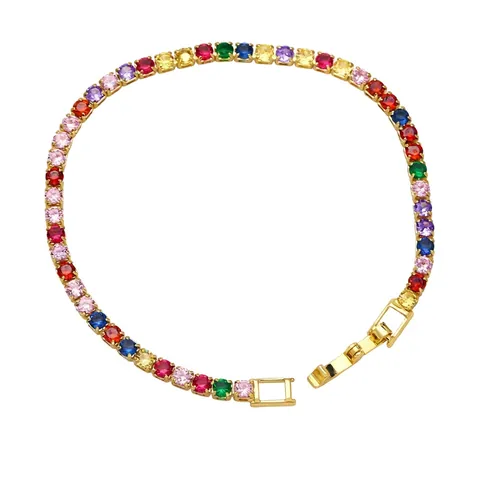 Classic Tennis Bracelet 18K Gold Plated Copper With Colorful Round Cubic Zirconia Hip Hop Fashion Jewelry For Women Elegant