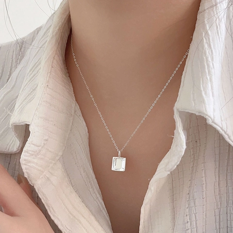 Collana Con Pendente Quadrato Geometrico In Argento Sterling 925 Design Concavo Minimalista Gioielli Da Donna Stile Elegante