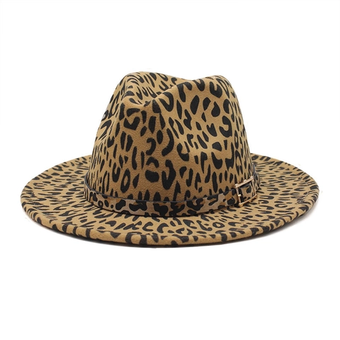 Chapeau Fedora Imprimé Léopard Vintage À Bord Large En Feutre Jazz Cap Avec Boucle De Ceinture Pour Femmes Hommes Accessoire