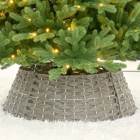 Collier De Sapin De Noël En Faux Rotin Tissé Couverture De Base Décoration De Fête Plastique Amovible
