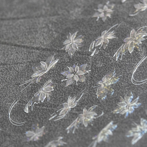 Adesivi Per Unghie Fiori Bianchi Semitrasparenti Olografici Rilievo Puntinato Farfalla Decorazione Manicure Per DIY