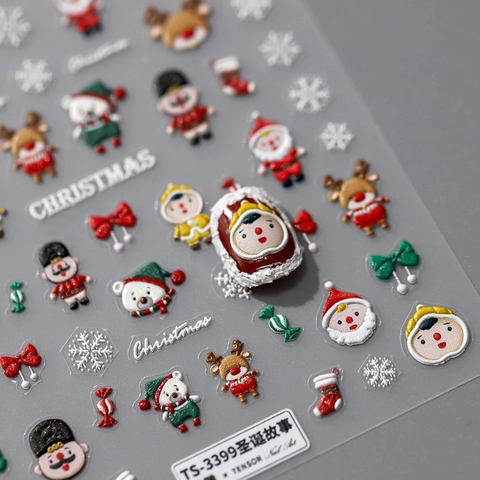 Christmas Nail Art Stickers 3D Relief Embossed Santa Reindeer Snowflakes DIY Manicure Decoration Holiday