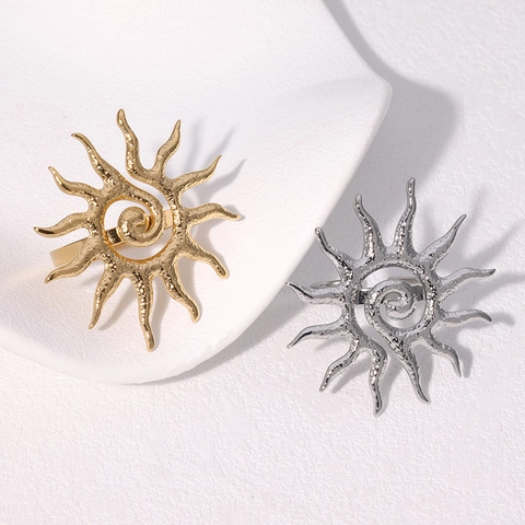 Sun Open Ring Edelstahl 18K Vergoldet Gehämmert Spirale Vintage Mode Schmuck Für Frauen