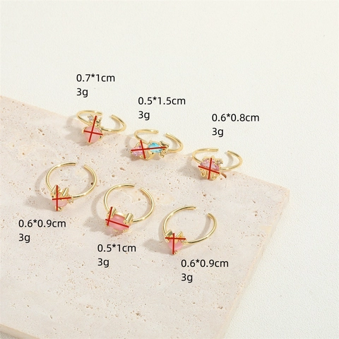 Bague Ouverte Ajustable En Forme De Cœur Cuivre Avec Plaqué Or 14K Zircon Œil De Chat Synthétique Bijoux Vintage Pour Femmes