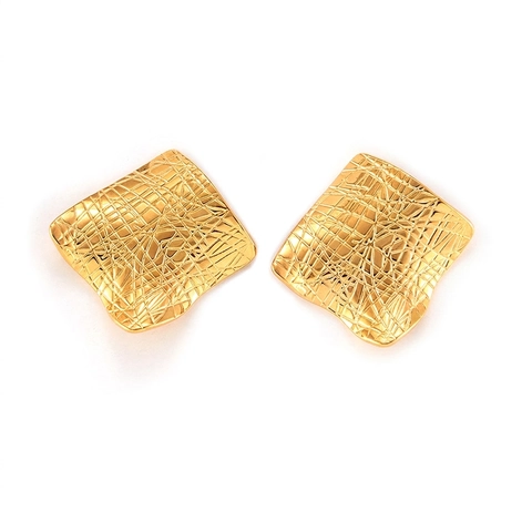 Square Stud Earrings Irregular Textured 18K Gold Plated Titanium Steel Hip Hop Niche Unique Style For Women