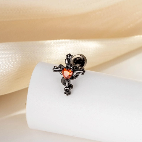 Gotische Slang Kruis Oorkraakbeen Stud Titanium Staal Koper Hart Zirkoon Helix Piercing Platte Achterkant Sieraad