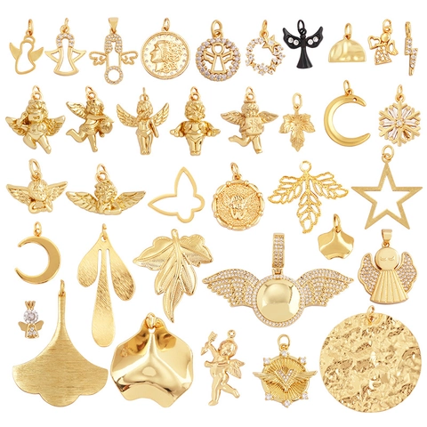 Alloy Zircon Pendants Charms Angel Moon Star Leaf Butterfly Snowflake Accessories For DIY Jewelry Making