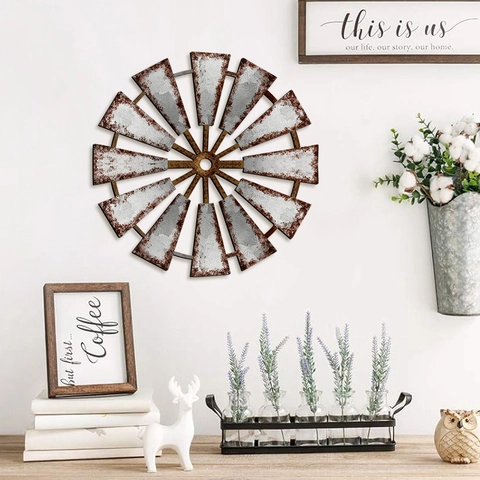 Decorazione Murale Mulino A Vento Vintage Legno Di Pioppo Ingranaggio Ornamento Appeso Stile Fattoria Rustico Industriale