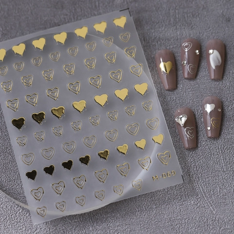 3D Metallic Herz Nagelaufkleber Gold Silber Hohl Solid Liebe Form Selbstklebend Decals Für Damen DIY Maniküre Dekoration
