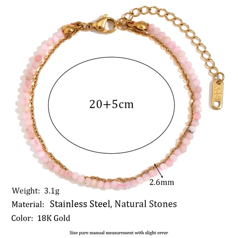 Double Layer Anklet 18K Gold Plated Stainless Steel Natural Stone Beads Bohemian Foot Jewelry Adjustable Chain