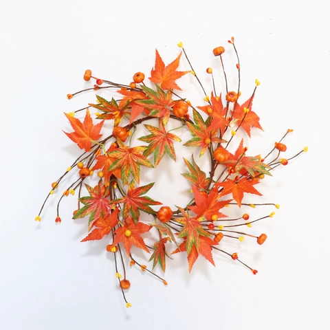 Ghirlanda Foglie Di Acero Artificiali Raso Schiuma Mini Zucche Bacche Halloween Ringraziamento Decorazione Casa