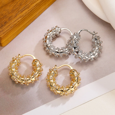 Pendientes De Aro Redondos Geométricos De Cobre Bañado En Oro Con Circón Joyería De Moda Elegante Vintage Para Mujer
