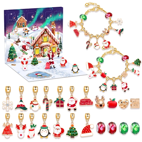 Weihnachts Adventskalender Armband DIY Schmuck Making Kit Legierung Emaille Anhänger Countdown Blindbox Mädchen Geschenk