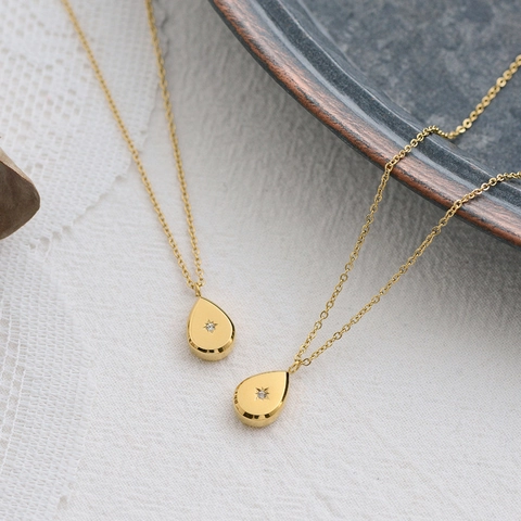 Halsketting Hanger Titanium Staal 18K Verguld Achtpuntige Ster Zirkonia Waterdruppel Vierkant Franse Stijl Voor Dames