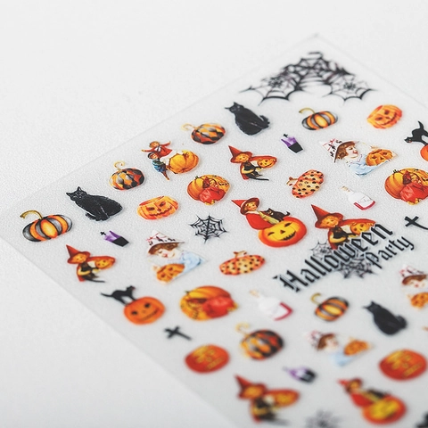 Adesivi Unghie Halloween Vintage Retro 5D Autoadesivi Zucca Fantasma Gatto Nero Tela Di Ragno Decorazione DIY Per Donne