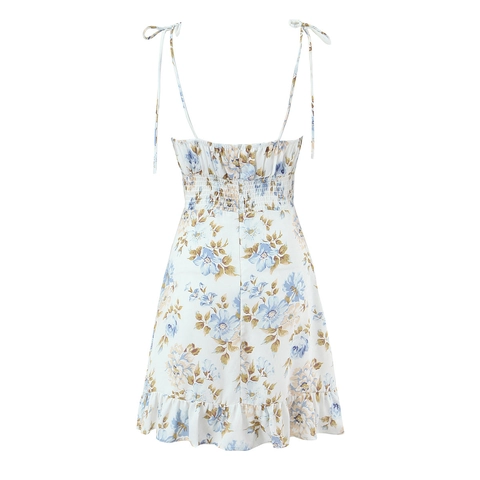 Florales Cami Minikleid Mit Rüschensaum Und Bindebändern Gesmokter Rücken Schlanke Passform Sexy Sommeroutfits Damen