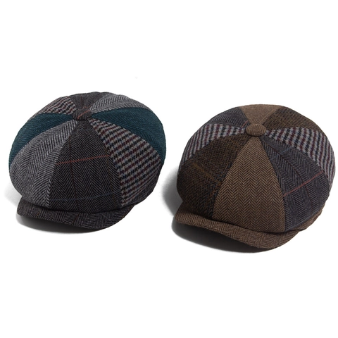 Berretto Strillone Retrò Britannico Vintage Cappello Ottagonale Patchwork Spigato Stile Tweed Regolabile Uomo E Donna