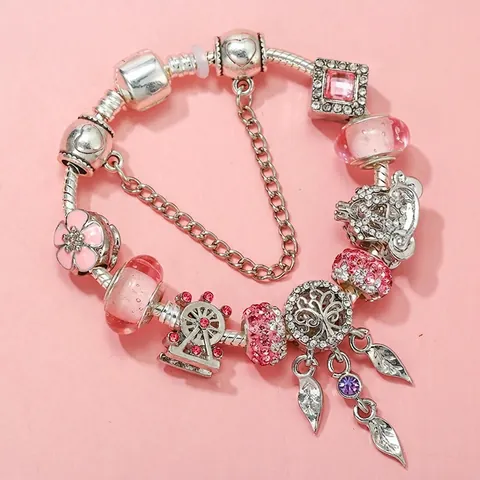 DIY Charm Bracelet Women Heart Tree Of Life Snake Chain With Safety Chain Copper Plated 925 Silver Alloy Enamel Rhinestone