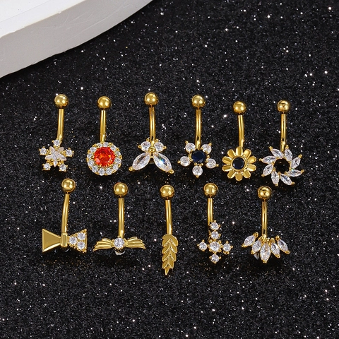 Piercing Ombelico In Rame Zirconia Elegante Farfalla Fiore Croce Stella Gioielli Per Il Corpo