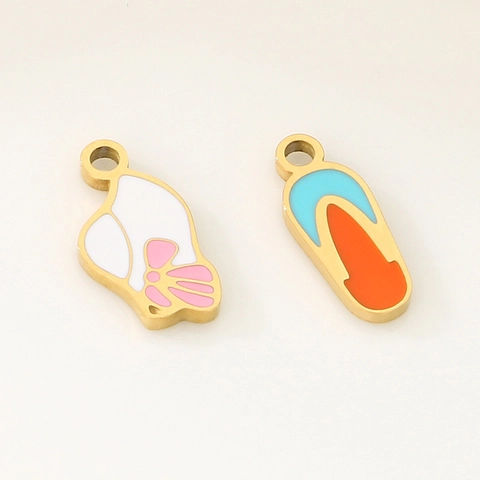 Edelstahl Charms DIY Schmuckherstellung Zubehör Harz Emaille Flip Flops Muschel Cartoon Stil Anhänger