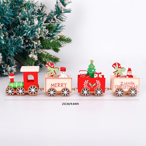 Wooden Christmas Mini Train Four Sections Ornament Festive Desktop Decoration Snowman Tree Table Centerpiece Xmas Gift
