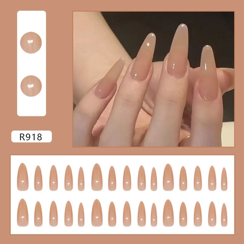 Unghie Finte Press On Lunghe Forma Mandorla Stiletto Rosa Nude Gelatina Traslucido Lucido ABS Manicure DIY Donna