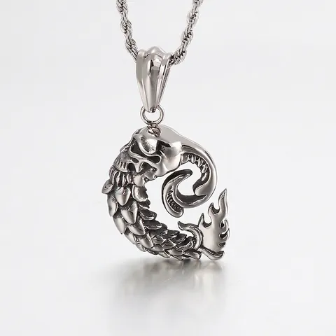 Vintage Punk Dragon Skull Pendant 316L Stainless Steel Silver Color Gothic Hip Hop Jewelry Men
