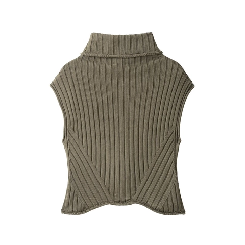 Chaleco De Punto Acanalado Para Mujer Jersey Sin Mangas Cuello Vuelto Abertura Lateral Poliéster Acrílico Casual