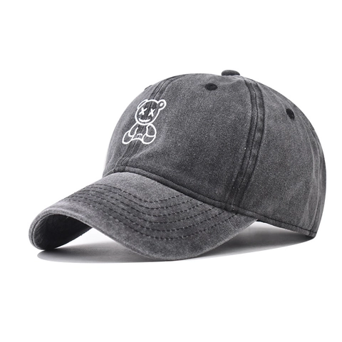 Casquette De Baseball En Coton Lavé Rétro Délavé Chapeau Protection Solaire Avec Broderie Ours Dessin Animé Streetwear Unisexe