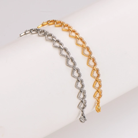 Pulsera De Eslabones En Forma De Corazón De Acero Inoxidable 304 Con Pavé De Diamantes De Imitación Joyería Elegante Ajustable Regalo Para Mujer