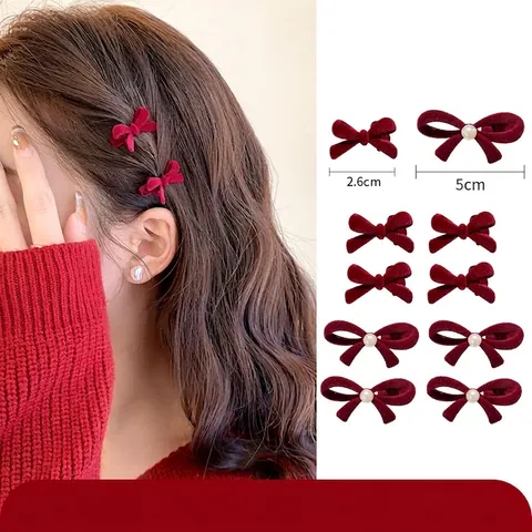 Fermagli Per Capelli Con Fiocco In Velluto Mini Artigli Con Perla Artificial Sintetica Retro Rosso Nero Mollette Donne Ragazze