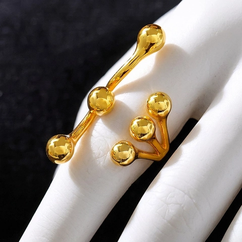 Geometric Branch Multi-Ball Open Ring Titanium Steel 18K Gold Plated Avant-Garde Statement Jewelry For Women
