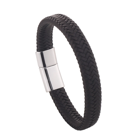Bracciale Da Uomo In Pelle Intrecciata Con Chiusura Magnetica In Lega Bangle Intrecciato Punk Gioielli