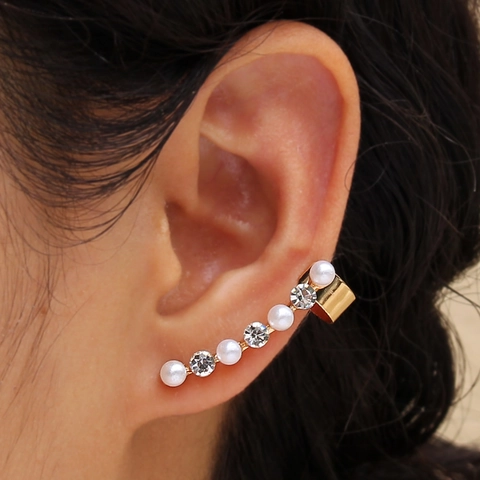 Mode Legering Vergulde Strass Kunstparel Ear Cuffs Voor Vrouwen Geometrische Wrap Oorbellen Partij Sieraden Accessoire