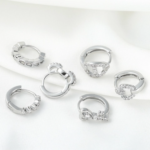 Minimalist Copper Zirconia Huggie Hoop Earrings For Women Gold Silver Plated Geometric Heart Chain Link Design Fashion Jewelry
