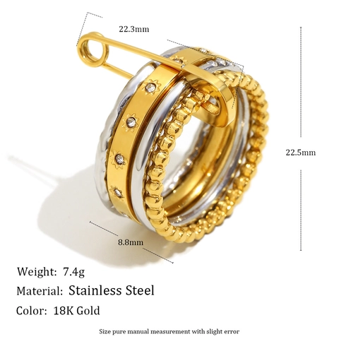 Stackable Rings Stainless Steel 18K Gold Plated Safety Pin Design Star Zirconia Ins Style Elegant Women Jewelry