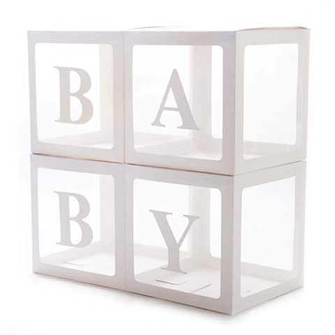 Scatola Per Palloncini Trasparente Con Lettere Decorative Per Baby Shower Compleanno Matrimonio Laurea Sfondo Festa Carta PVC Cubo Chiaro