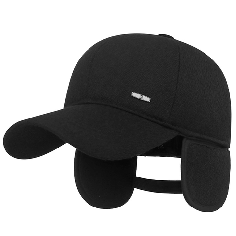 Winter Warm Baseball Cap With Ear Flaps Fleece Lined Windproof Thick Polyester Cotton Casual Hat For Men