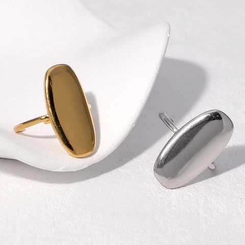 Anillo Ajustable Minimalista Gran Superficie Ovalada Acero Inoxidable Chapado En Oro 18K Joyería Geométrica Retro Para Mujeres