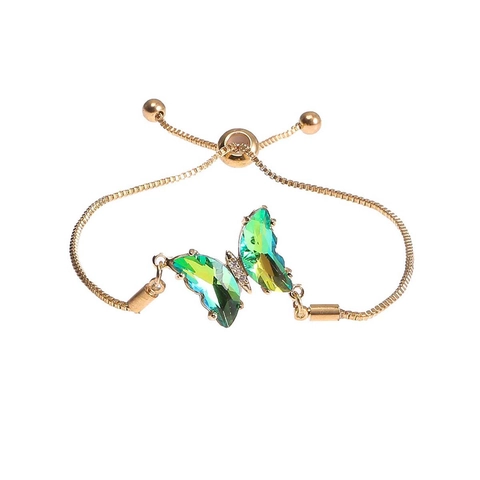 Trendy Alloy Gradient Butterfly Drawstring Bracelet For Women Gold Color Adjustable Rhinestone Slider Chain Bracelet Jewelry Charm Gift